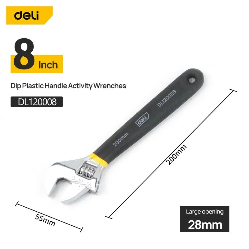 Deli Carbon Steel Adjustable Wrench with Non-Slip Grip