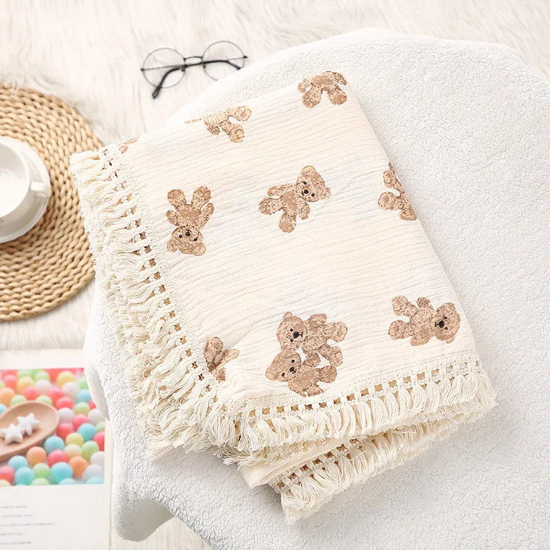 Cute Bear Cotton Muslin Baby Swaddle Blanket