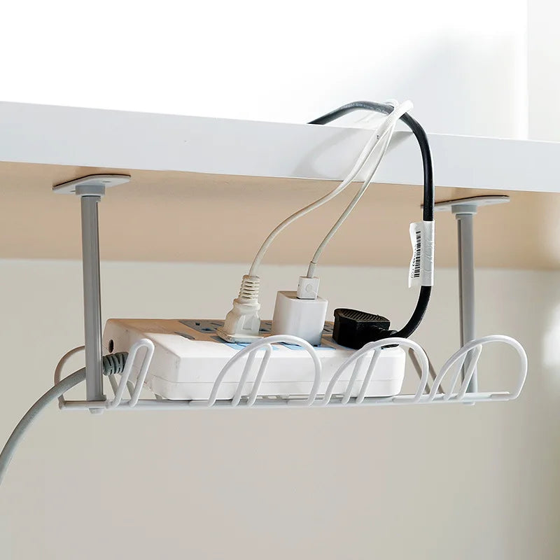 Plastic Under-Desk Storage Rack and Cable Organizer Shelf