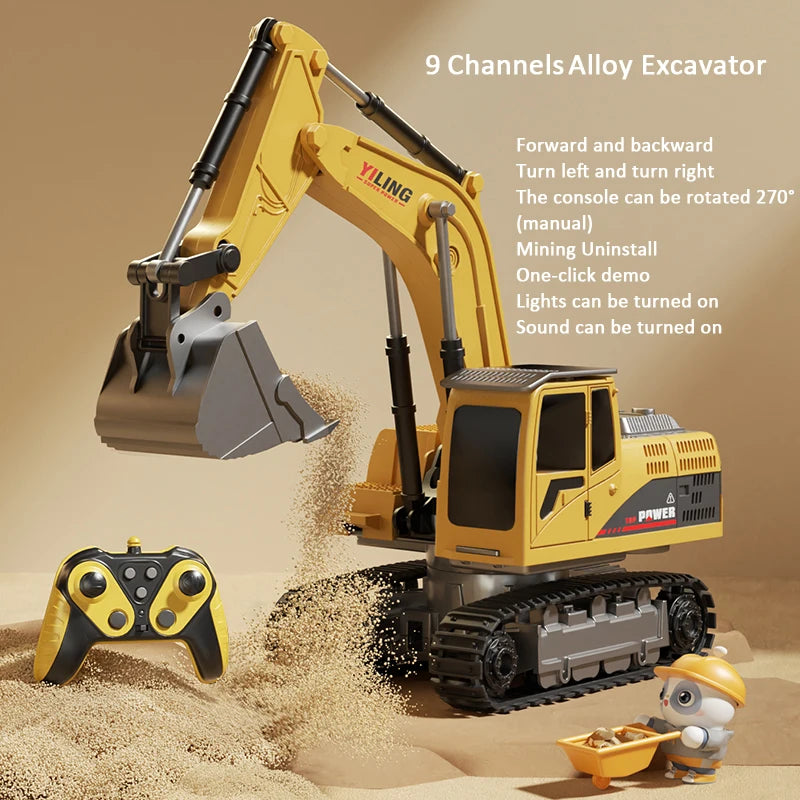 Alloy Remote Control Excavator Toy - Lights & Sound Vehicle
