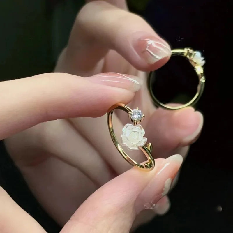 Zircon Flower Adjustable Open Ring for Women
