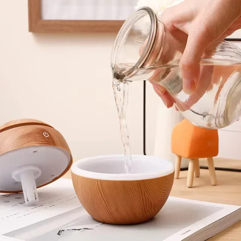 Mini Woodgrain USB Humidifier Diffuser - Quiet Desktop Aroma Mist