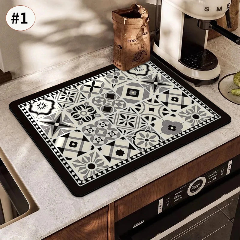 Super Absorbent Printed Dish Drying Mat for Kitchen Counters