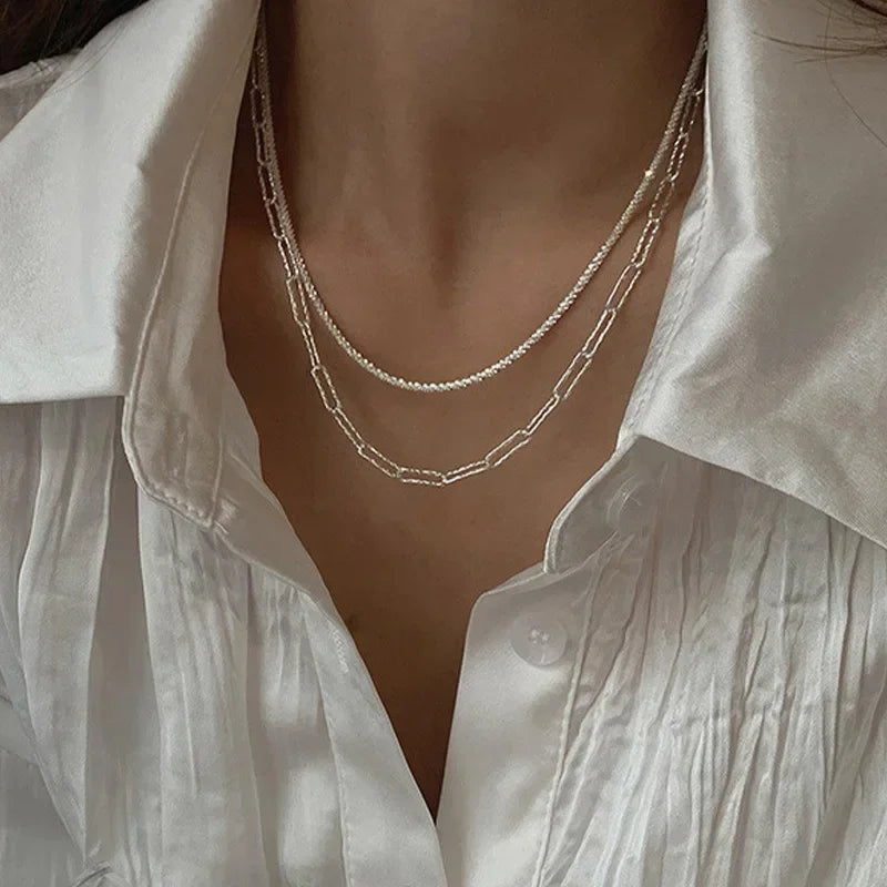 Sparkling Silver-Tone Clavicle Chain Necklace
