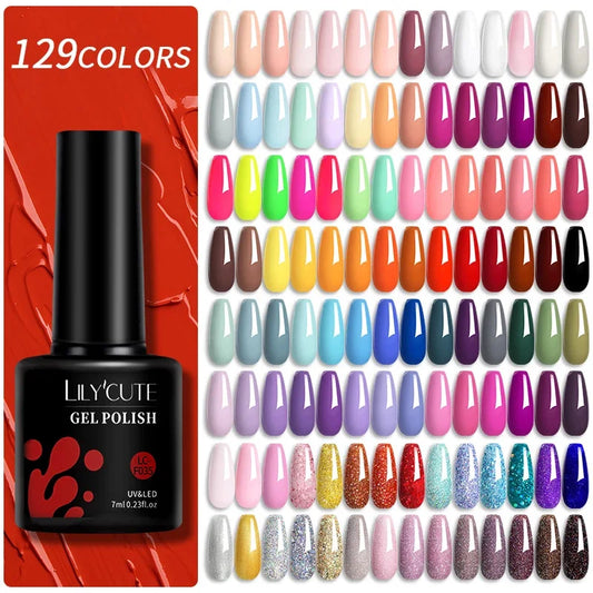 LILYCUTE 7ml UV LED Gel Nail Polish with 129 Color Options