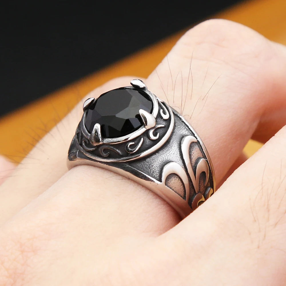 Gothic Dragon Claw Stainless Steel Black Stone Ring