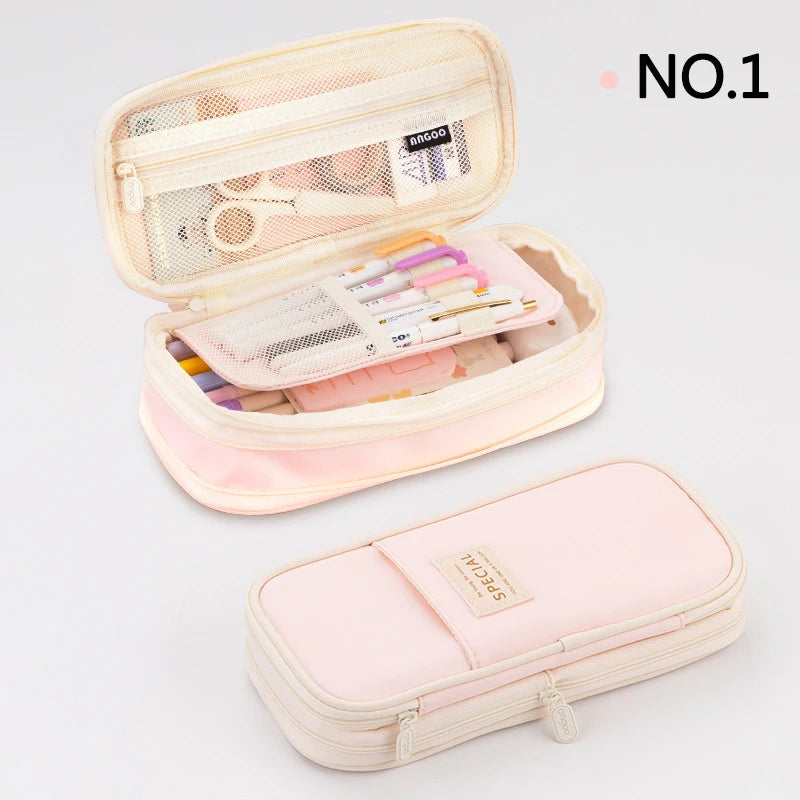Large Double-Layer Pencil Case - Cute Fabric School Organizer