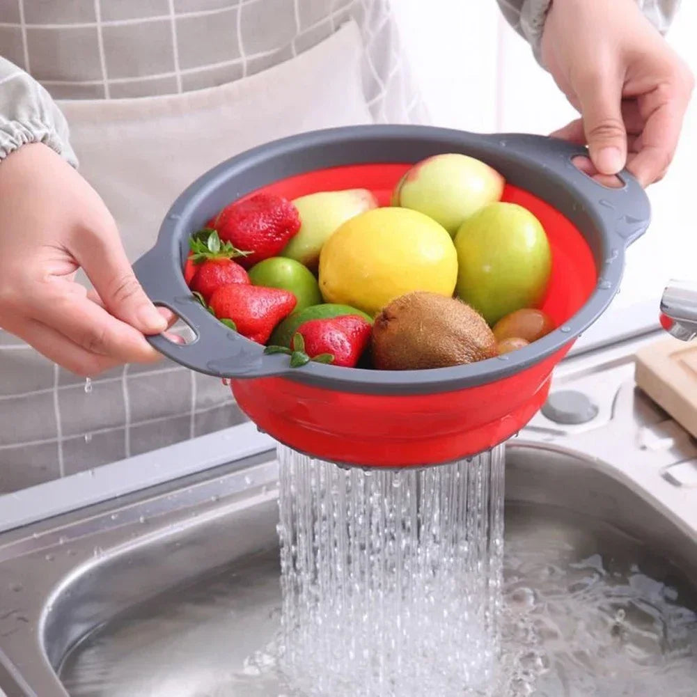 Collapsible Silicone Drain Basket and Foldable Kitchen Colander