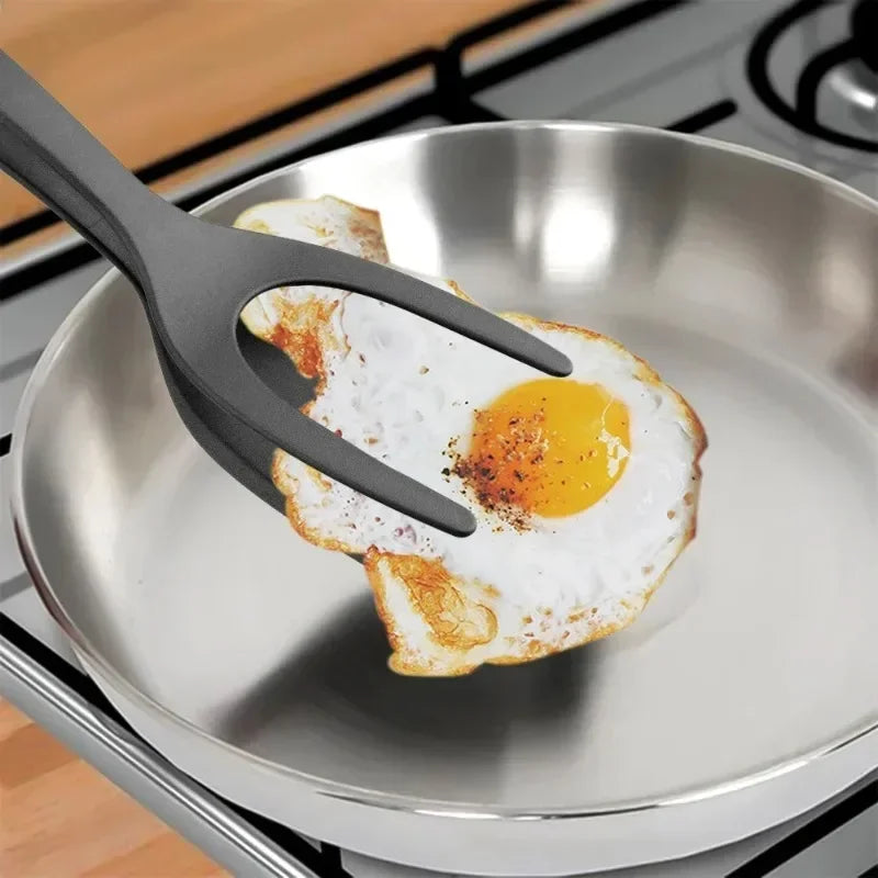 2-in-1 Nylon Flip Tongs with Egg Spatula and Steak Turner
