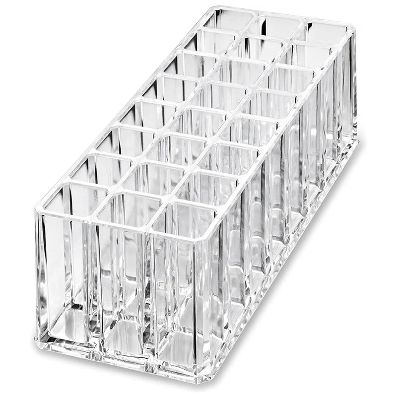 24-Slot Acrylic Makeup Brush Organizer - Clear Cosmetic Display Box