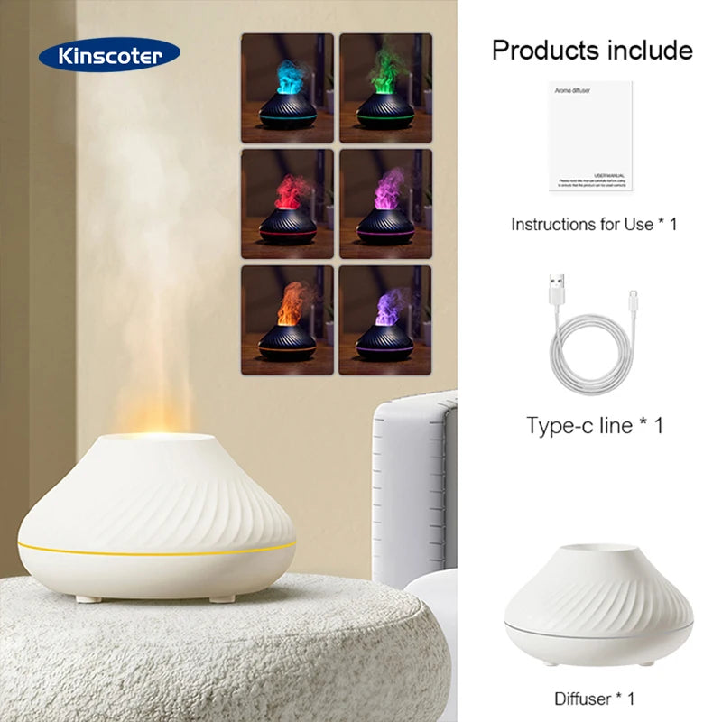 KINSCOTER 130ml Volcanic Aroma Diffuser with USB Flame Night Light