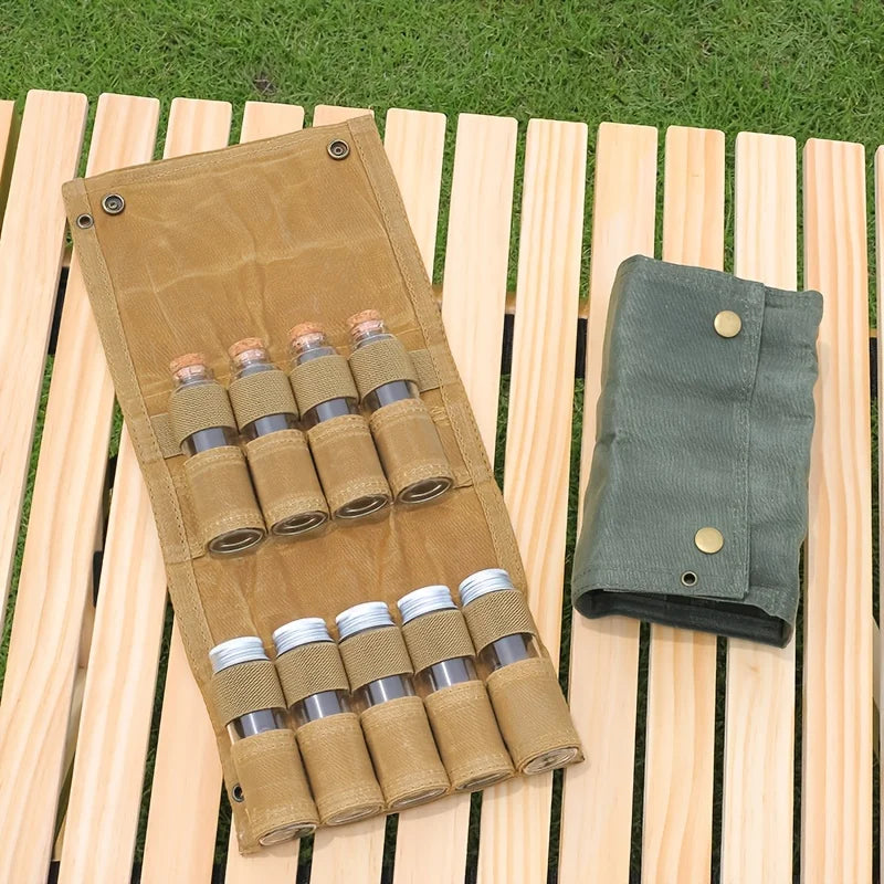 Waxed Canvas Camping Spice Bottle Storage Bag for BBQ Gear