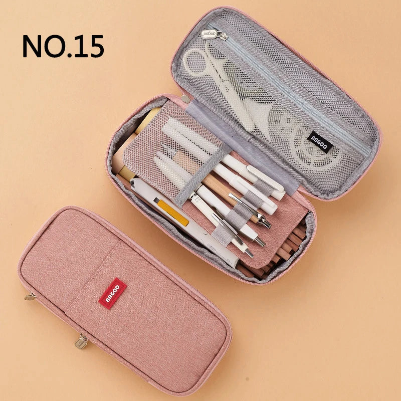 Large Double-Layer Pencil Case - Cute Fabric School Organizer