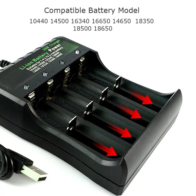 18650 Rechargeable Lithium Battery Charger with 1, 2, or 4 Slot Options