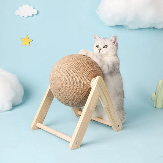 Sisal Cat Scratching Ball Toy with Wooden Board for Paw Grinding