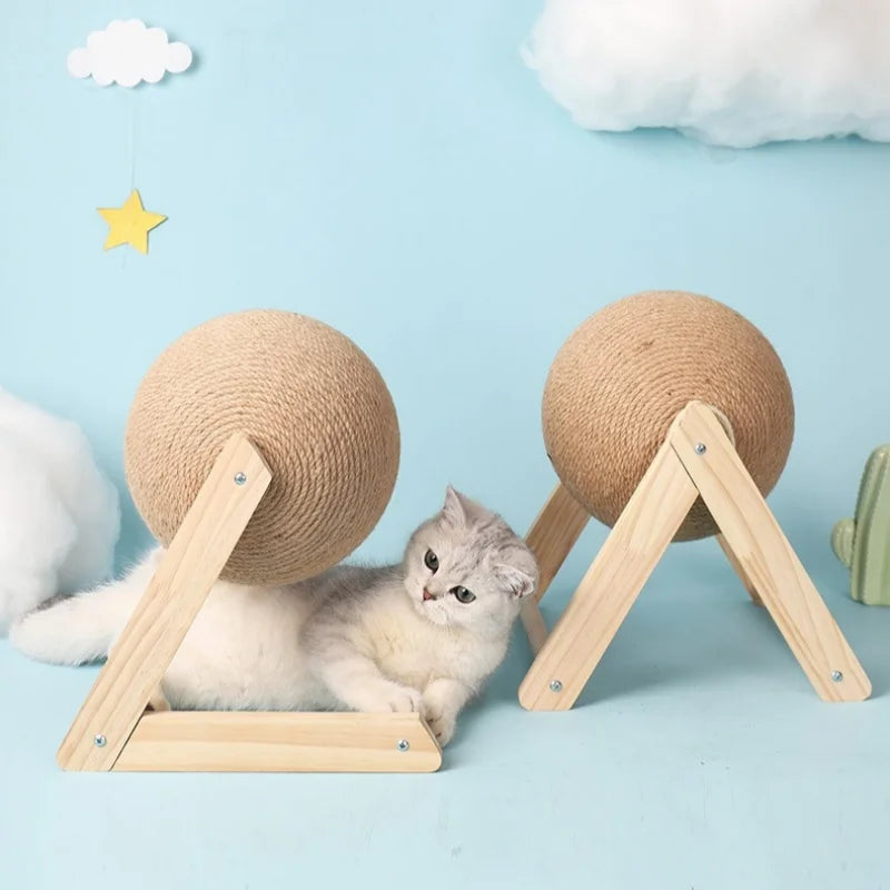 Sisal Cat Scratching Ball Toy with Wooden Board for Paw Grinding