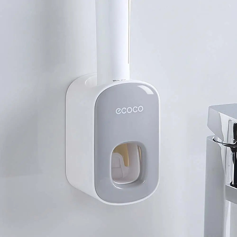 Wall-Mount Automatic Toothpaste Dispenser and Toothbrush Holder
