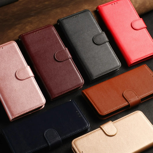 Leather Flip Wallet Case with Strap & Stand for iPhone Models