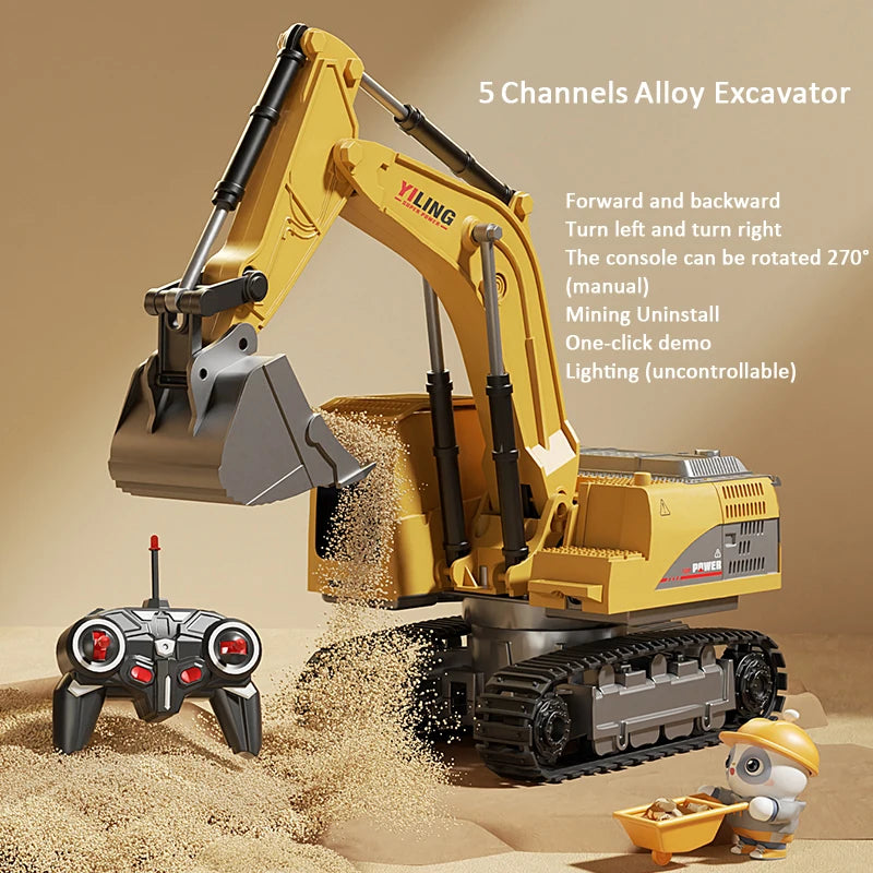 Alloy Remote Control Excavator Toy - Lights & Sound Vehicle