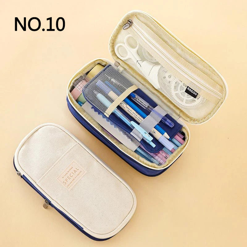 Large Double-Layer Pencil Case - Cute Fabric School Organizer