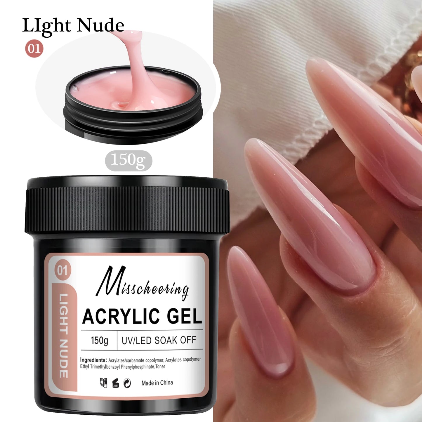 UV LED Poly Nail Gel Builder Set - Nude Pink Clear Extension Jars