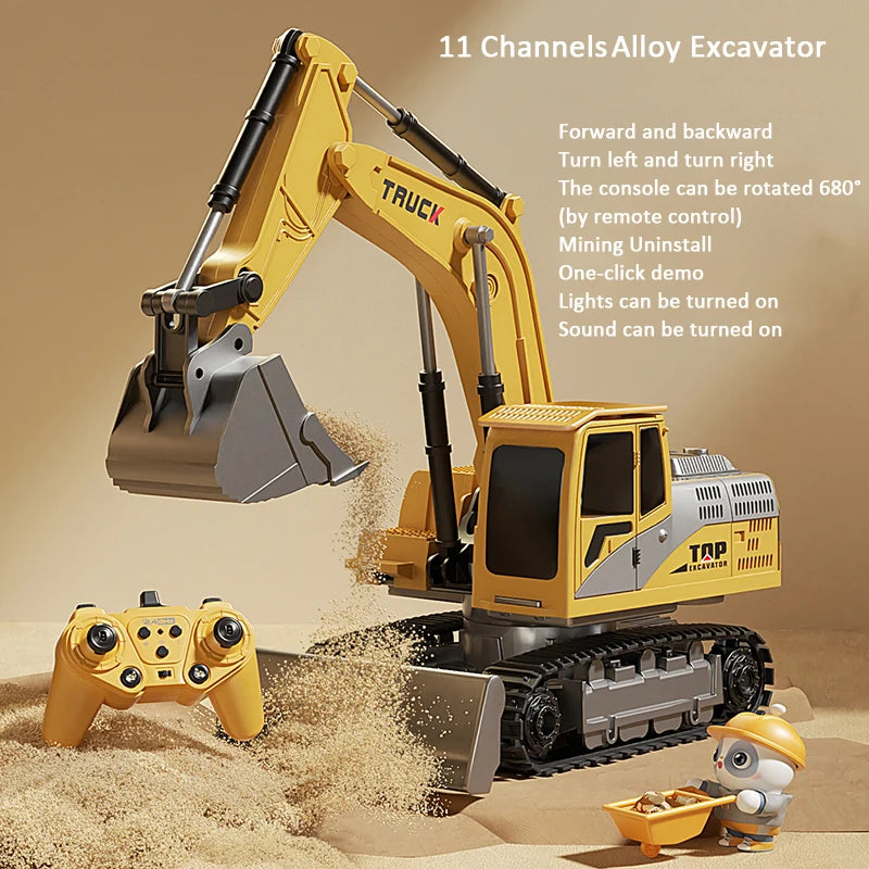 Alloy Remote Control Excavator Toy - Lights & Sound Vehicle