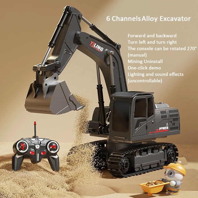 Alloy Remote Control Excavator Toy - Lights & Sound Vehicle
