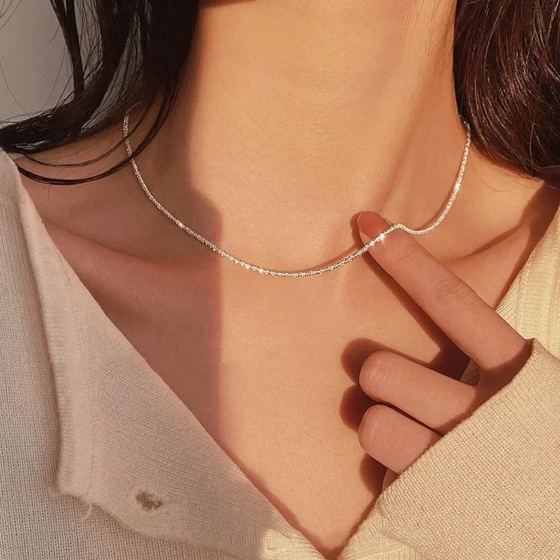 Sparkling Silver-Tone Clavicle Chain Necklace