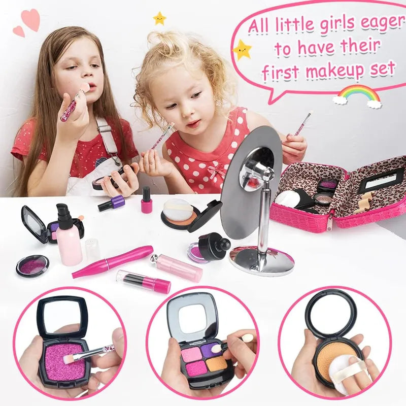 Kids Pretend Makeup Set With Bag - 12 Piece Play Cosmetics Kit