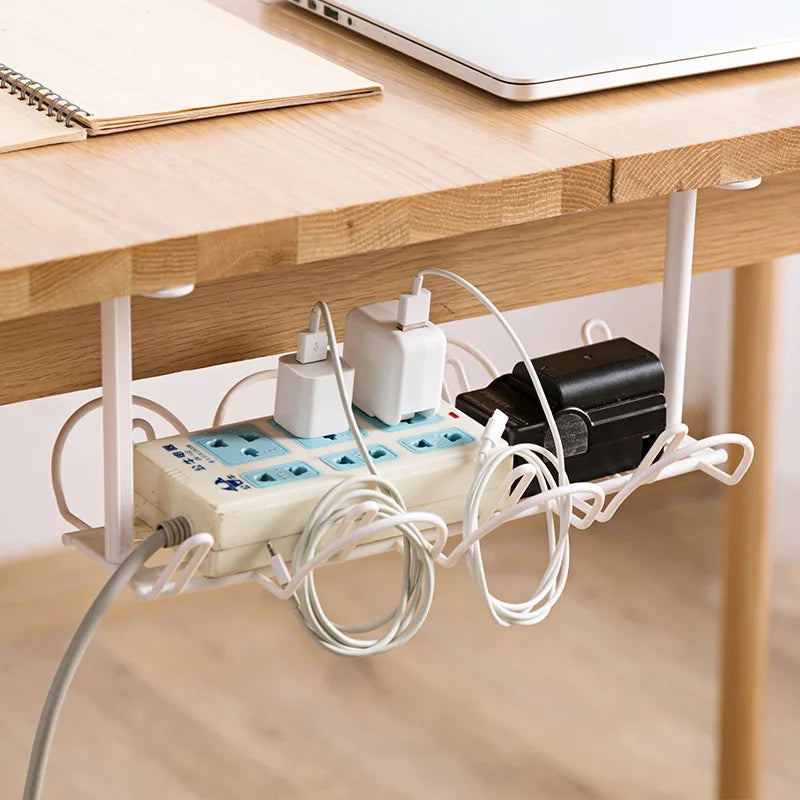 Plastic Under-Desk Storage Rack and Cable Organizer Shelf