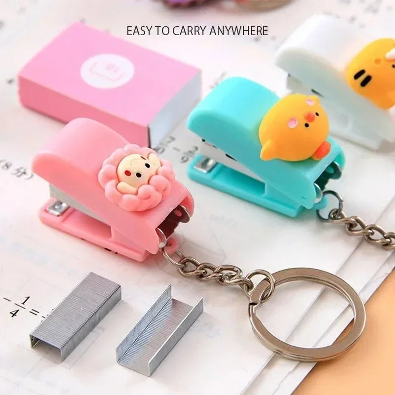 Kawaii Cartoon Mini Stapler Keychain with No. 10 Staple Support