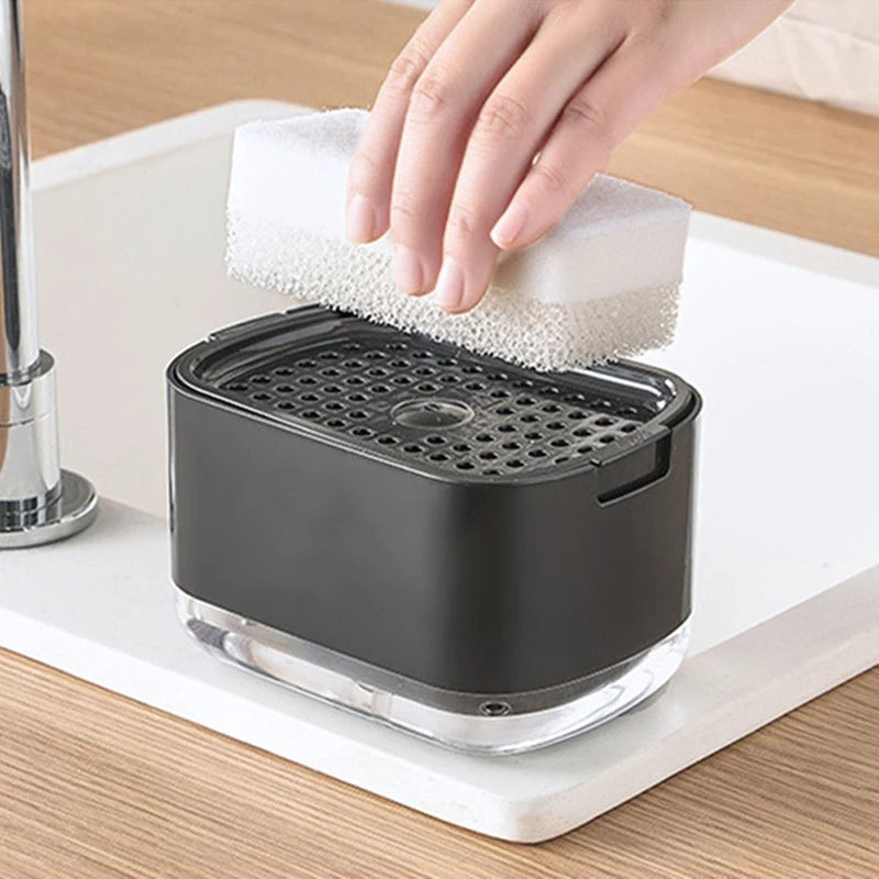 Press Soap Dispenser with Sponge Holder for Kitchen and Bathroom