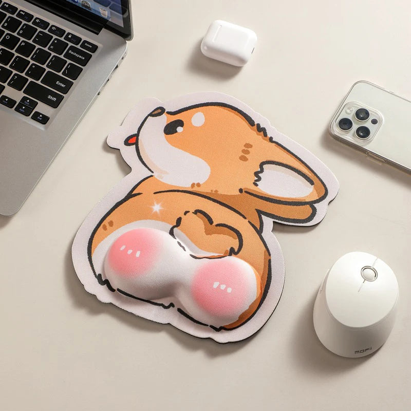 Cute Cartoon Corgi and Cat Mouse Pad with Memory Foam Wrist Rest