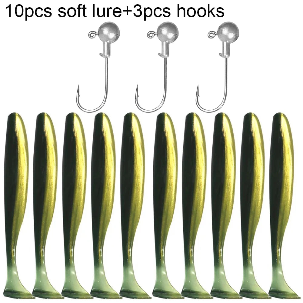 Soft Fishing Lure Kit with T-Tail Worms, Jig Hooks & Metal Jigs