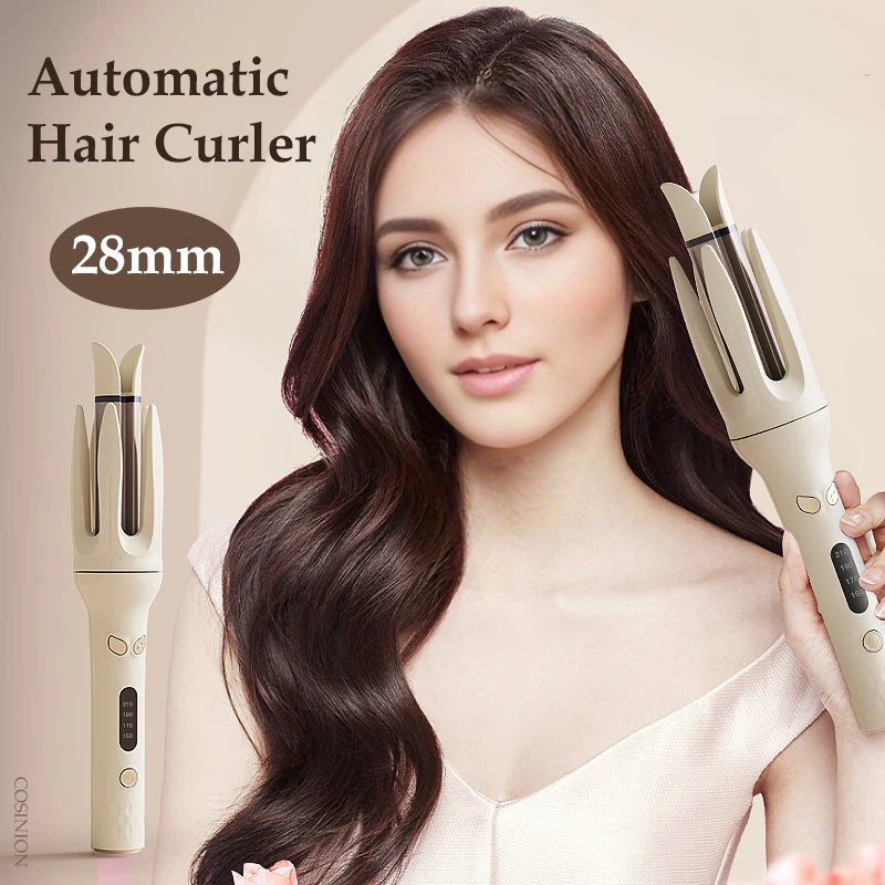 Automatic 28mm Ceramic Ionic Hair Curler - Anti-Tangle Rotating Styler