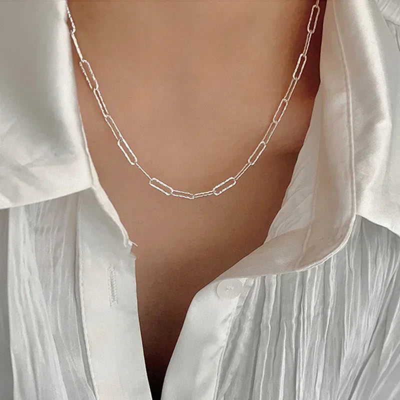 Sparkling Silver-Tone Clavicle Chain Necklace