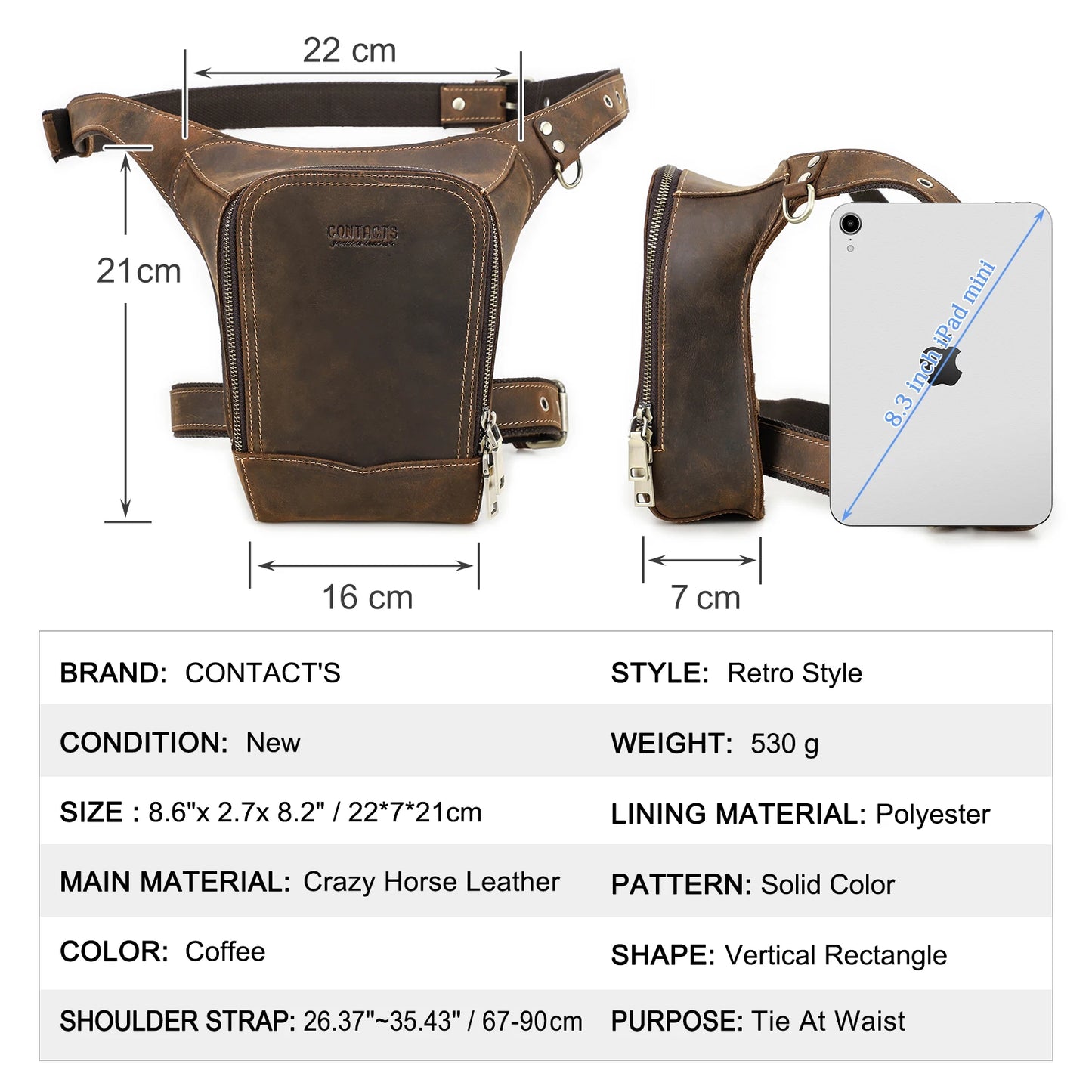 Genuine Leather Motorcycle Leg Bag and Rider Waist Pack