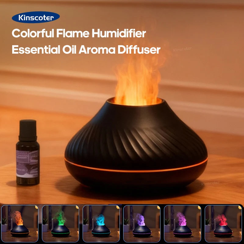 KINSCOTER 130ml Volcanic Aroma Diffuser with USB Flame Night Light
