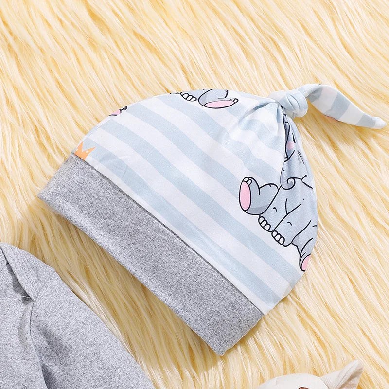 Baby Fall Romper Pants and Hat Outfit Set