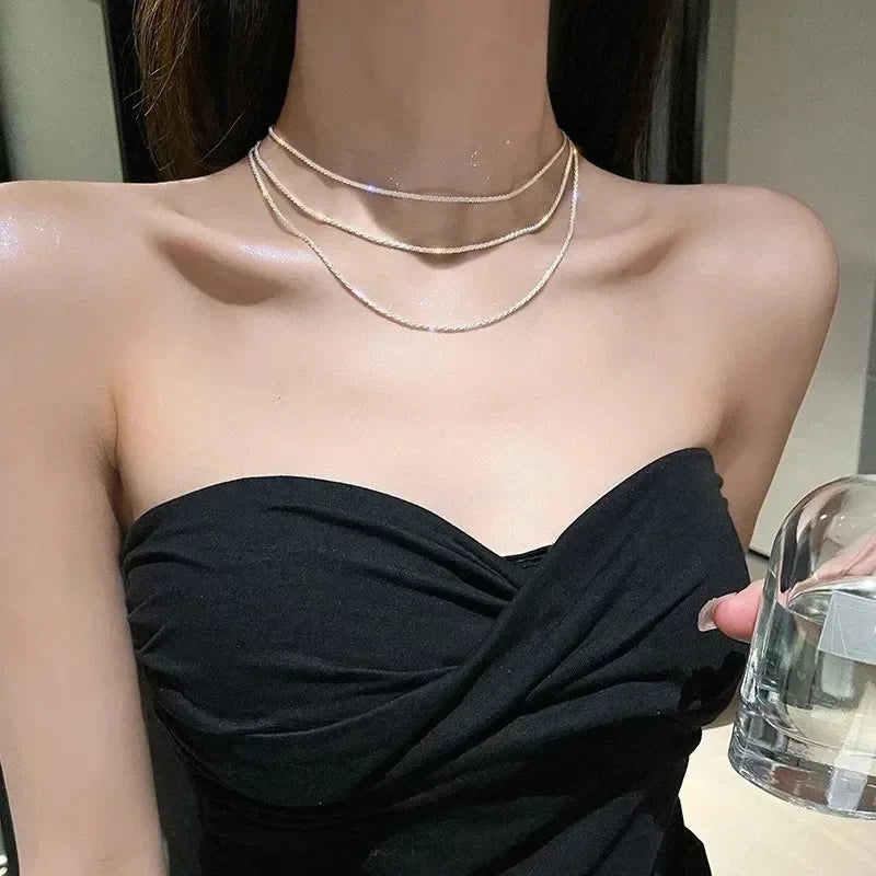 Sparkling Silver-Tone Clavicle Chain Necklace
