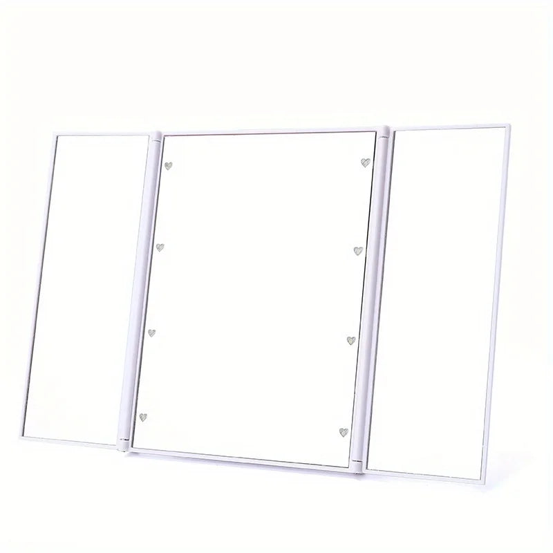 Portable LED Three-Sided Makeup Mirror with Folding Stand for Travel