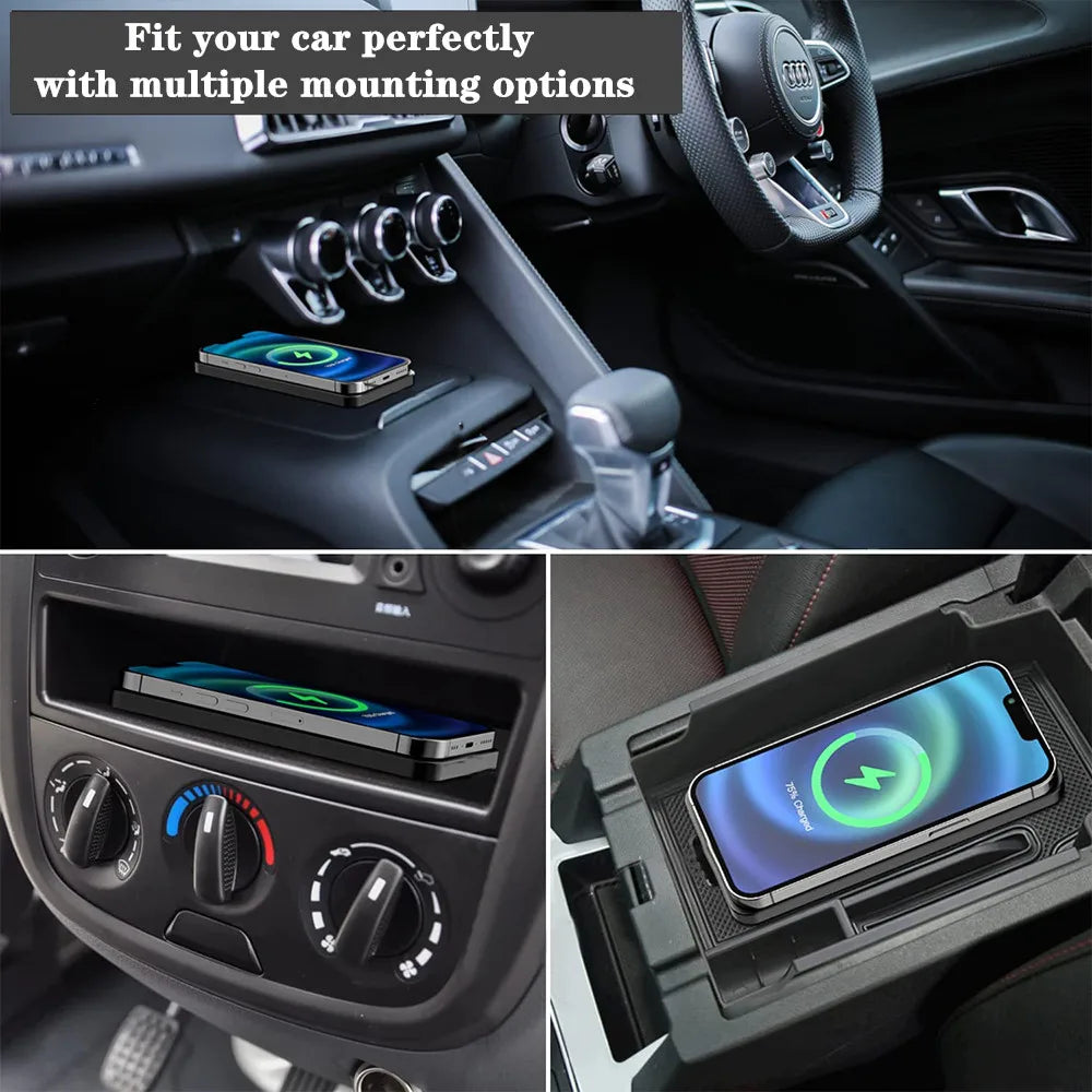 15W Type-C Car Wireless Charger Pad & Stand for iPhone and Samsung
