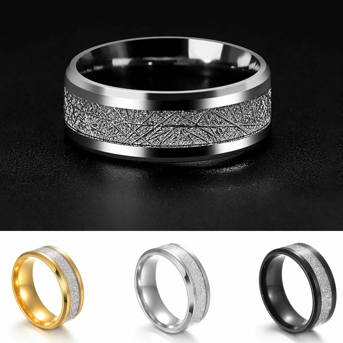 8mm Tungsten Carbide Meteorite Inlay Ring