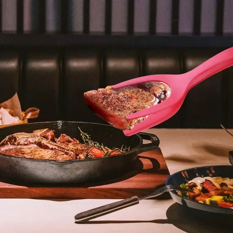 2-in-1 Nylon Flip Tongs with Egg Spatula and Steak Turner