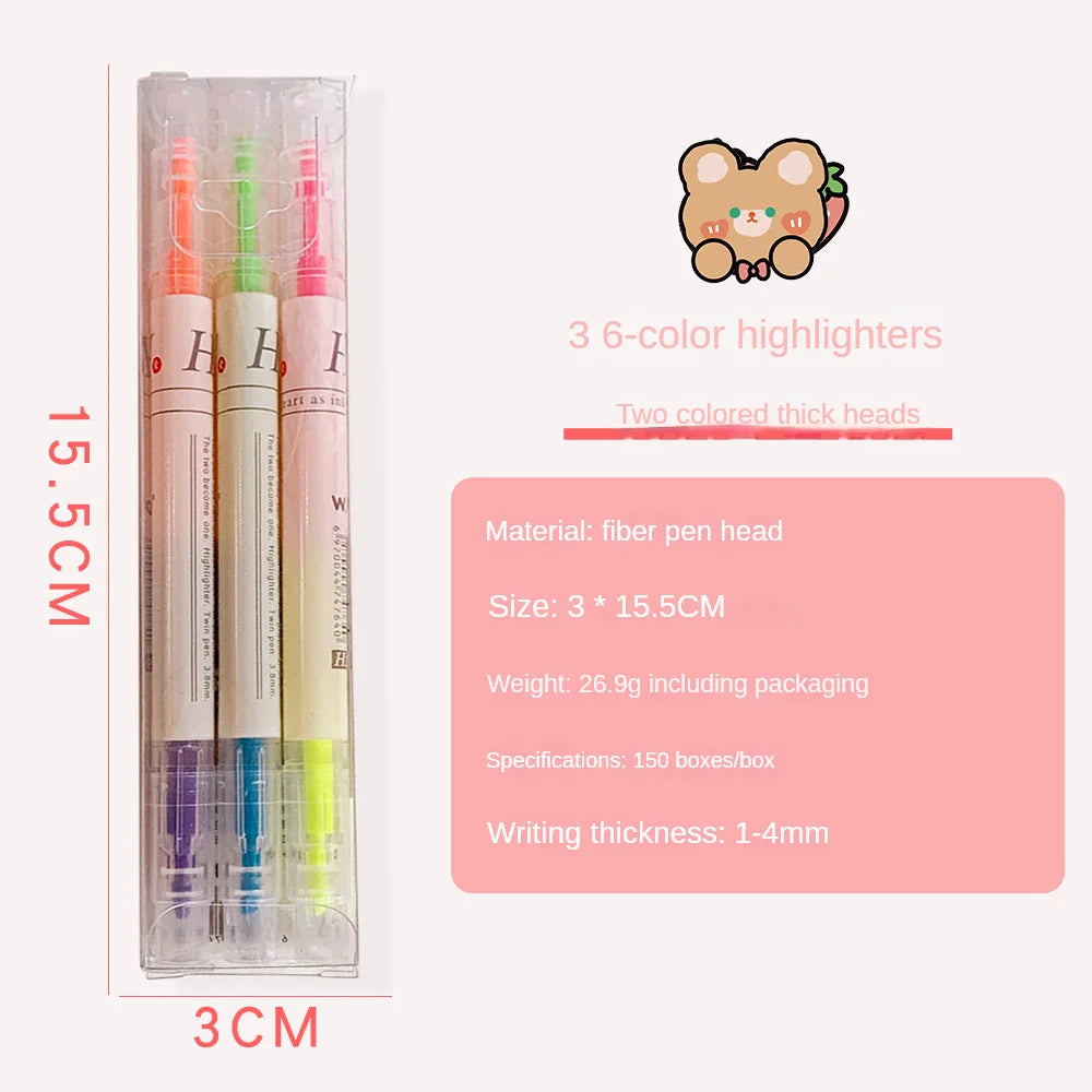 Double-Head Pastel Highlighter Set - 3/6 Color School Office Markers
