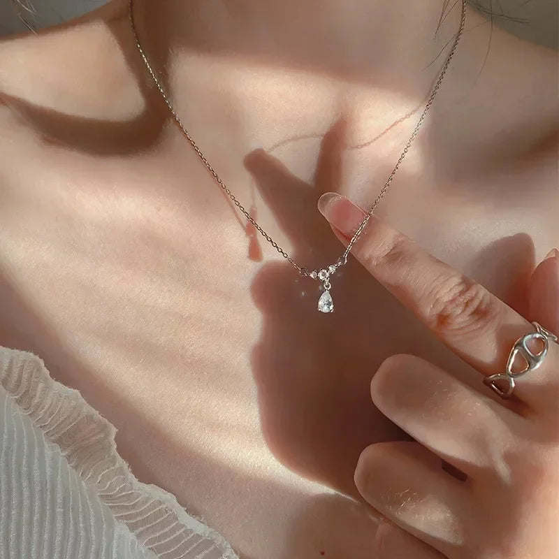 Sparkling Silver-Tone Clavicle Chain Necklace