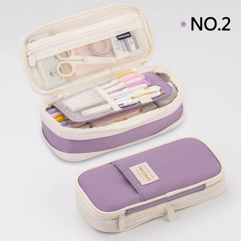 Large Double-Layer Pencil Case - Cute Fabric School Organizer