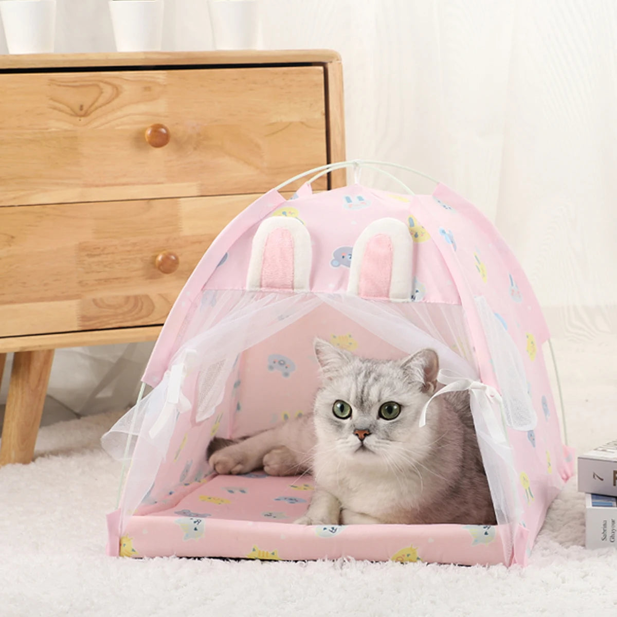 Warm Clamshell Cat Tent Bed with Cushion for Winter Rest