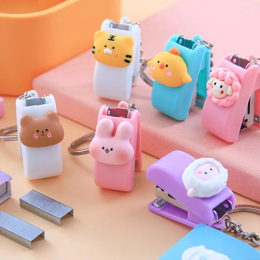 Kawaii Cartoon Mini Stapler Keychain with No. 10 Staple Support