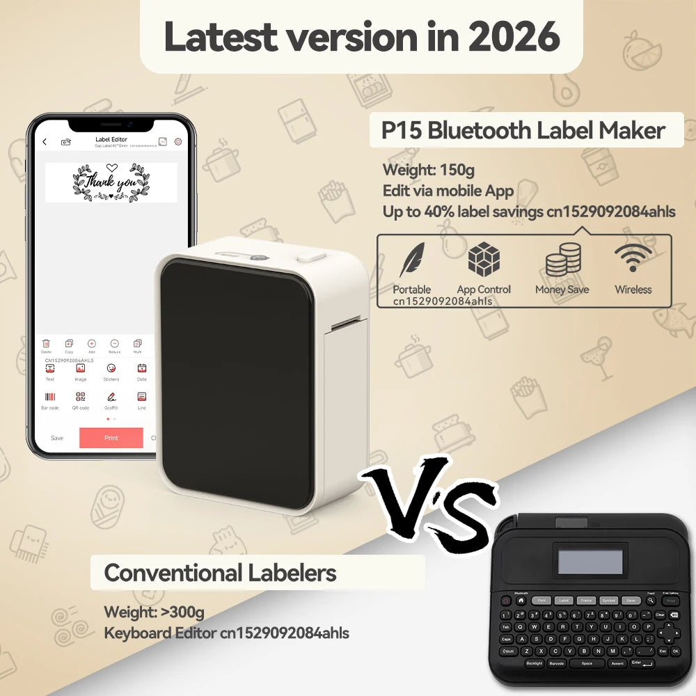 Marklife P15 Portable Bluetooth Thermal Label Printer with Inkless Printing